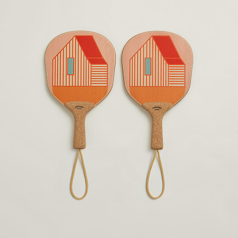 Les Cabanes set of 2 beach rackets - Orange | Hermès USA